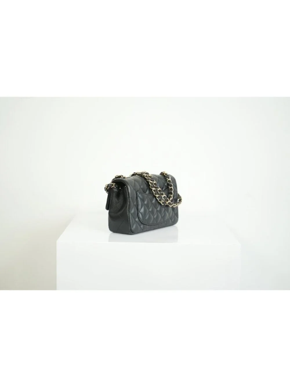Chanel Mini Classic Black Lambskin W/Champagne Gold Flap Bag Full Set